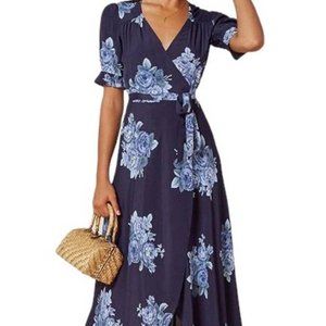 Reformation Blue Rose Wrap Maxi Dress